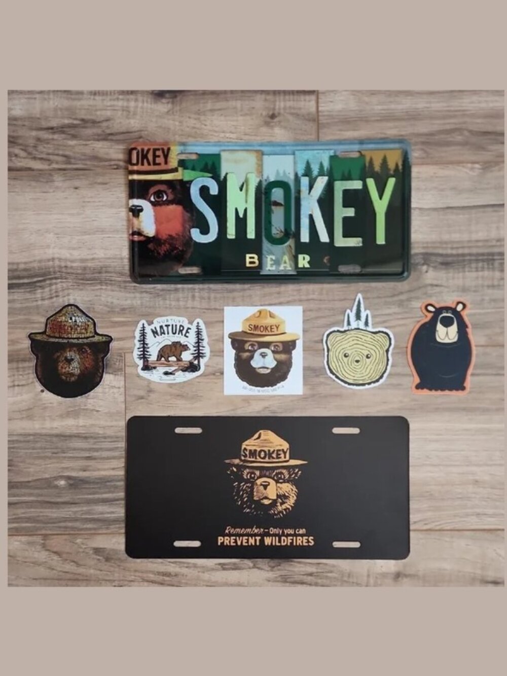 Smokey Bear License Plates and Sticker Set